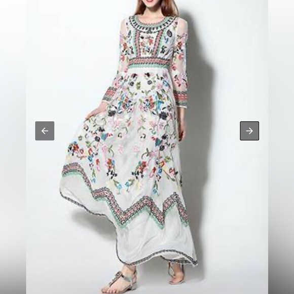 Embroidery Flowers Boho Silk Dress - Picture 3 of 16